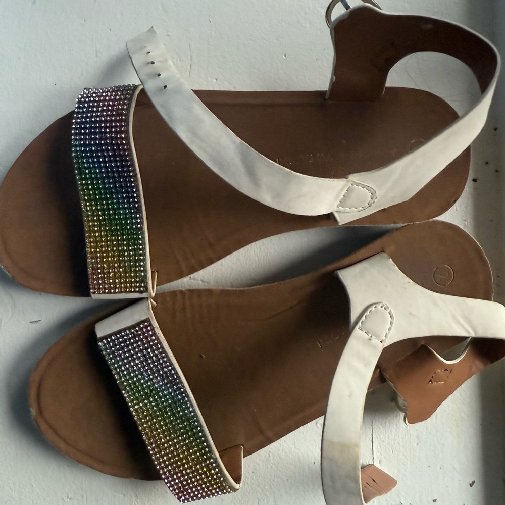Adrienne Vittadini White Sandals with Multicolor Accents